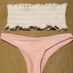 Romwe pink and white bandeau bikini set